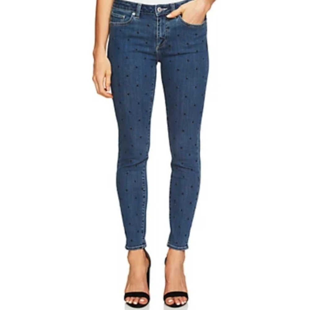 CeCe Polka Dot Classic Skinny Jeans Blue Skies Women's 32